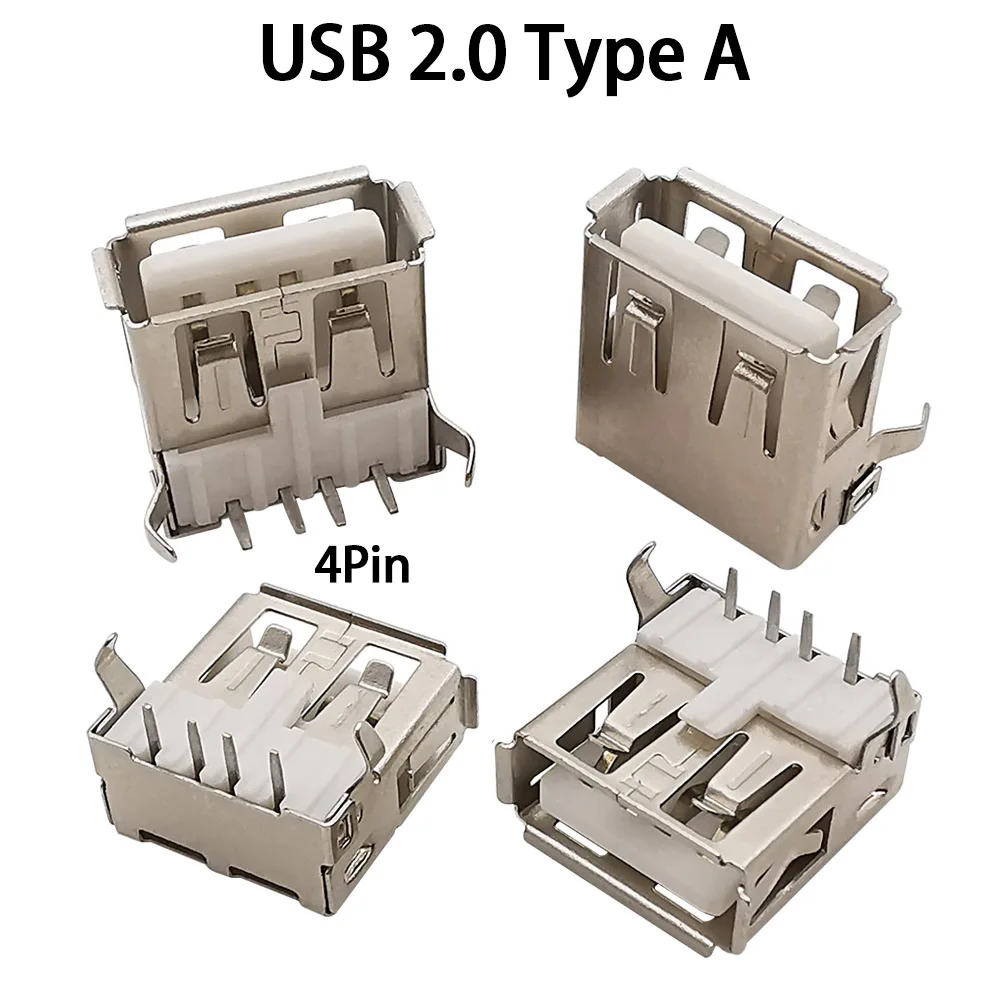 Usb 2.0 tipo de conector um conector fêmea do pwb da solda do porto de jack do usb 4 pinos dip receptáculo USB-A tipo porta padrão do ângulo direito