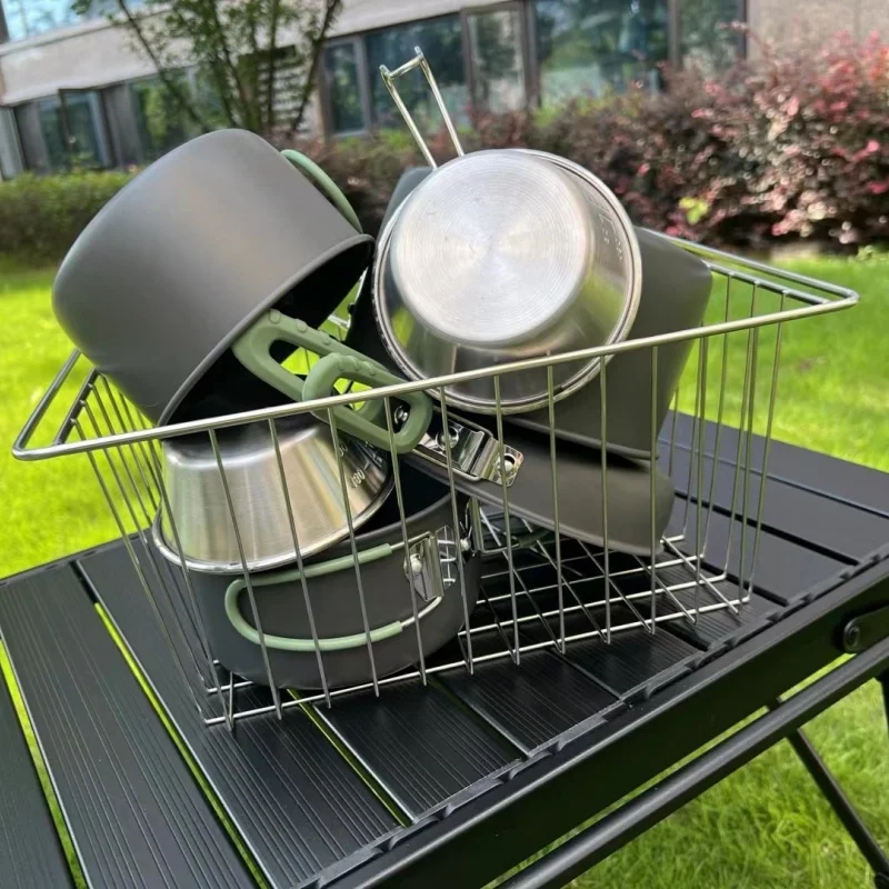 IGT Camping Table Basket Folding Portable Storage Basket Stainless Steel Camping Supplies igt Table Accessories Picnic