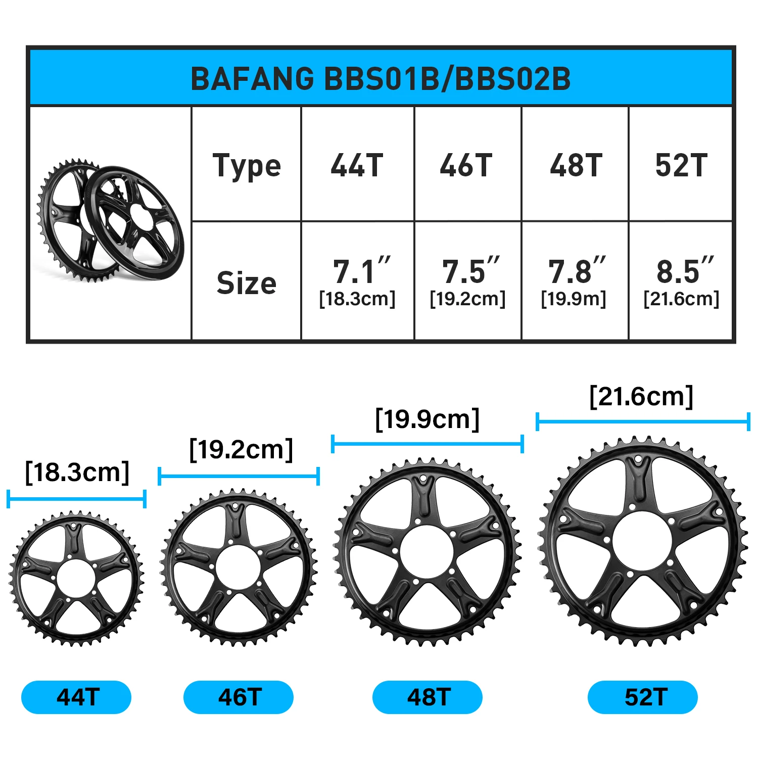 Electric Bike Conversion Kit Electric Bike Accessories BAFANG Electric Bike Chainwheel BBS01B BBS02B BBSHD Mid Motor Chainring Sprocket 44T 46T 48T 52T EBike Conversion Accessories