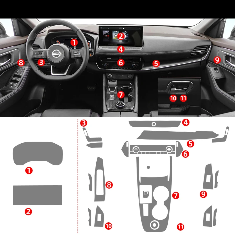 

Tpu Transparent Film for Nissan X-Trail 2021 2022 Car Protect Interior Stickers Center Console Navigator Screen Gear Door Panel