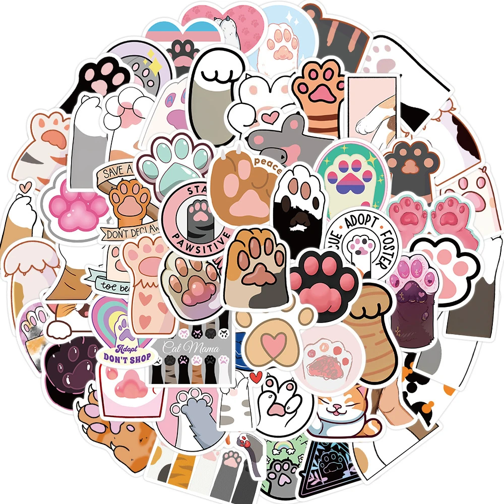 

10/30/61pcs Cute Cat Paw Stickers Cartoon Animals Decals Laptop Suitcase Phone Guitar Diary Album Decoration Sticker Kids Toy