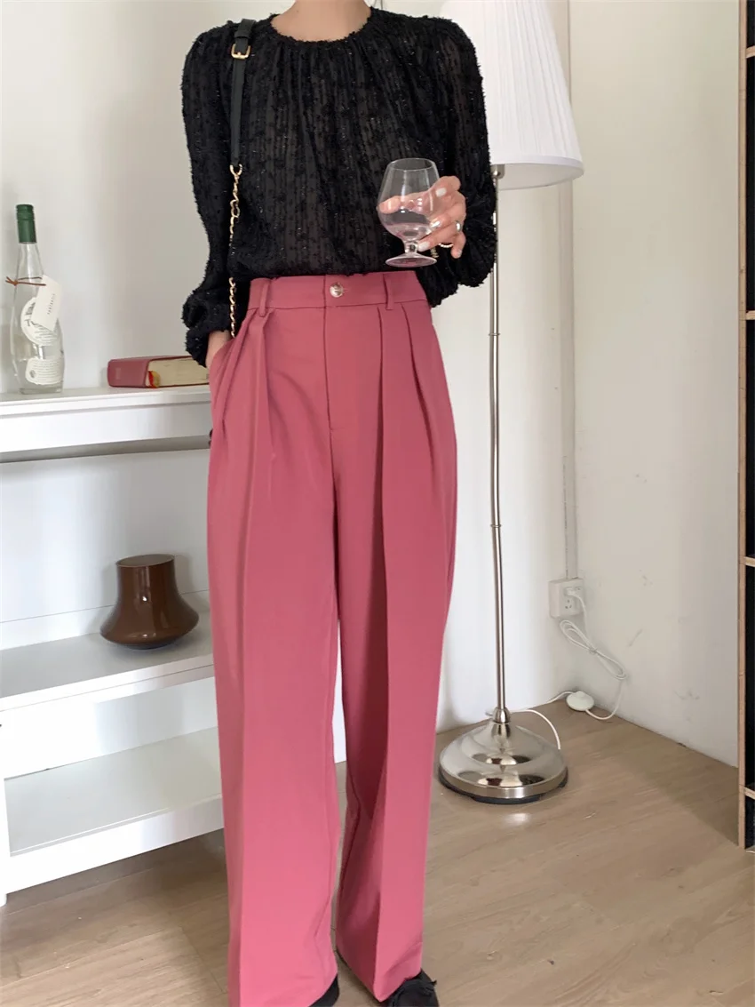 HziriP Pink Women Trousers S-L Work Wear Solid Hot Stylish 2022 Summer Straight Casual Chic Loose All Match OL Full Length Pants track pants Pants & Capris