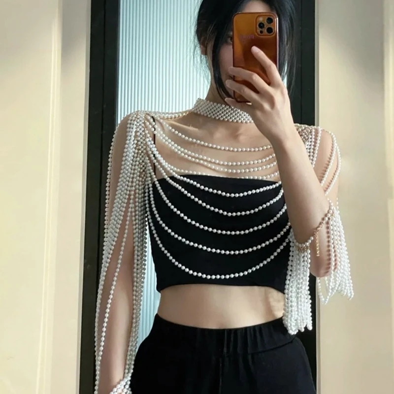

Pearl Body Chain Fashion Shoulder Necklace Bra Jewelry for Costume Party Dance Party Theme Party Gift