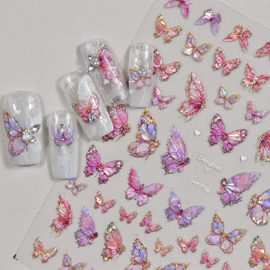 5D Embossed Aurora Butterfly Nail Art Stickers Self Adhesive Decals for Nails Decoration DIY 3D Acrylic Nail Supplies Parts 1Pcs