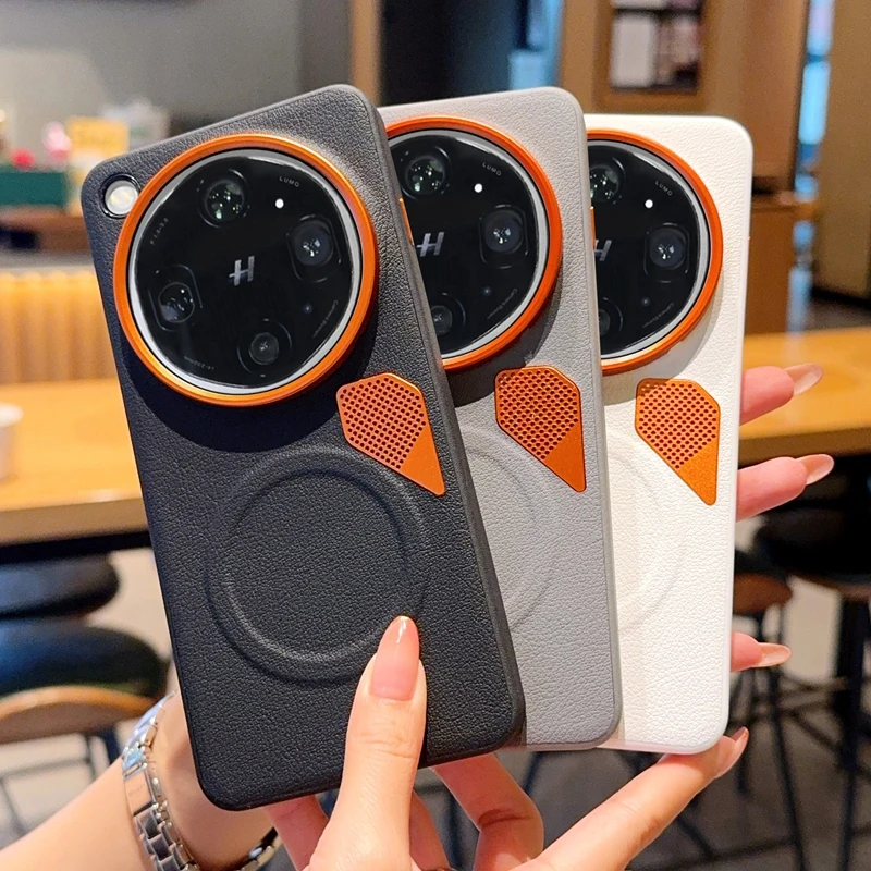Magnetic PU Leather Heat Dissipation Case with Metal Camera Lens Cover