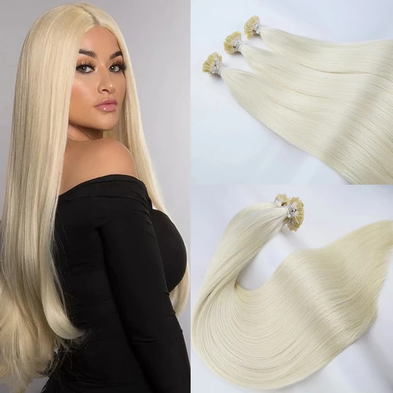 스트레이트 플랫 팁 헤어 익스텐션 100% 실제 인간 헤어 퓨전 사전 보세 헤어 ..