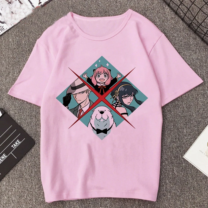 thumbnail image 1 of Camiseta estampada de Manga Anya Forger para mujer, remera de Anime Rosa divertida de la familia Spy X, playera informal Harajuku de Manga corta para mujer, 1 of 5