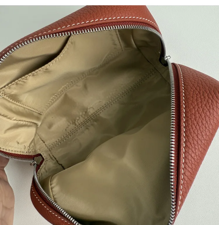 Kosmetiktasche aus echtem Leder, tragbarer Reise-Organizer, Make-up-Tasche für Telefon, Toilettenartikel, Aufbewahrung, Rindsleder, Make-up-Tasche für Damen – Detail 12