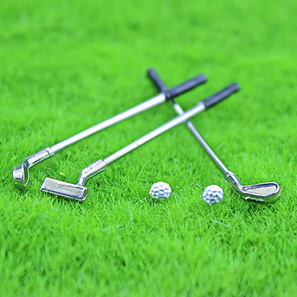 3Pcs 1/12 Dollhouse Miniature Accessories Mini Metal Golf Club with Ball Model Toy for Doll House Decoration ob11 bjd