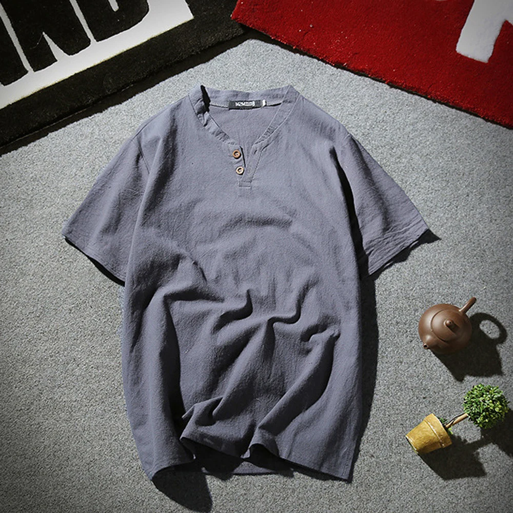 Linen Short Sleeve Loose Fit Summer T Shirt for Men