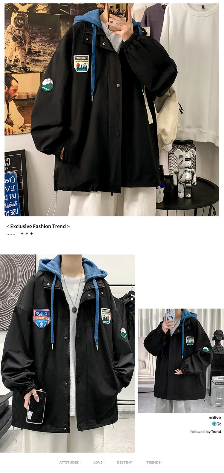 jackets Hip Hop Fake Two-piece Jackets Men Loose Hooded Coat 2022 Spring&Autumn Korean Male College Style All-match Trend Windbreaker winter jackets for men