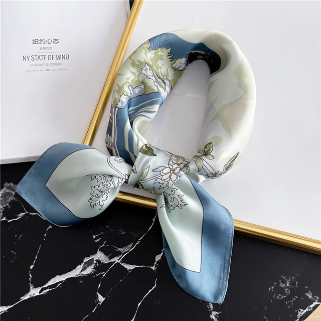 Silk Square Scarf Women Satin Bandana Print  Scarves Head Band Fashion Lady Hair Shawl and Wrap Female Neckerchief Hijab 2022 FJ70-346-1