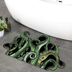 Bathroom Non - Slip Absorbent Mat - Cartoon Octopus Design - 55x80cm (Green)