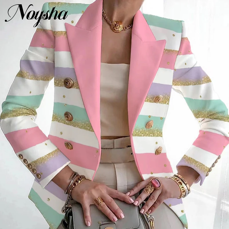 

2023 Winter Elegant Chic Lapel Women Coat Jacket New Autumn Fashion Printed Slim Cardigan Tops Ladies Casual Straight Jacket