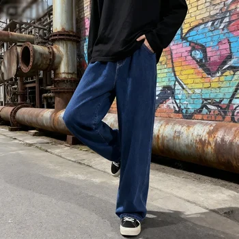 Spring Autumn Men Baggy Jeans Oversize Straight Loose Casual Denim Trousers Solid Color Streetwear Fashion Y2k Wide Leg Pants