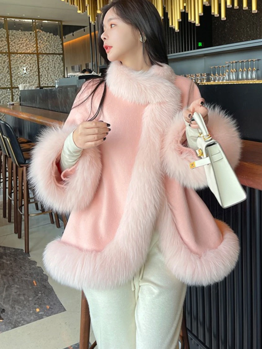 Autumn and Winter New Ethnic Style Woolen Lady Cloak Young Girls Fur Coat High-End Thick Warm Luxury Plush Furry Jacket Casacas