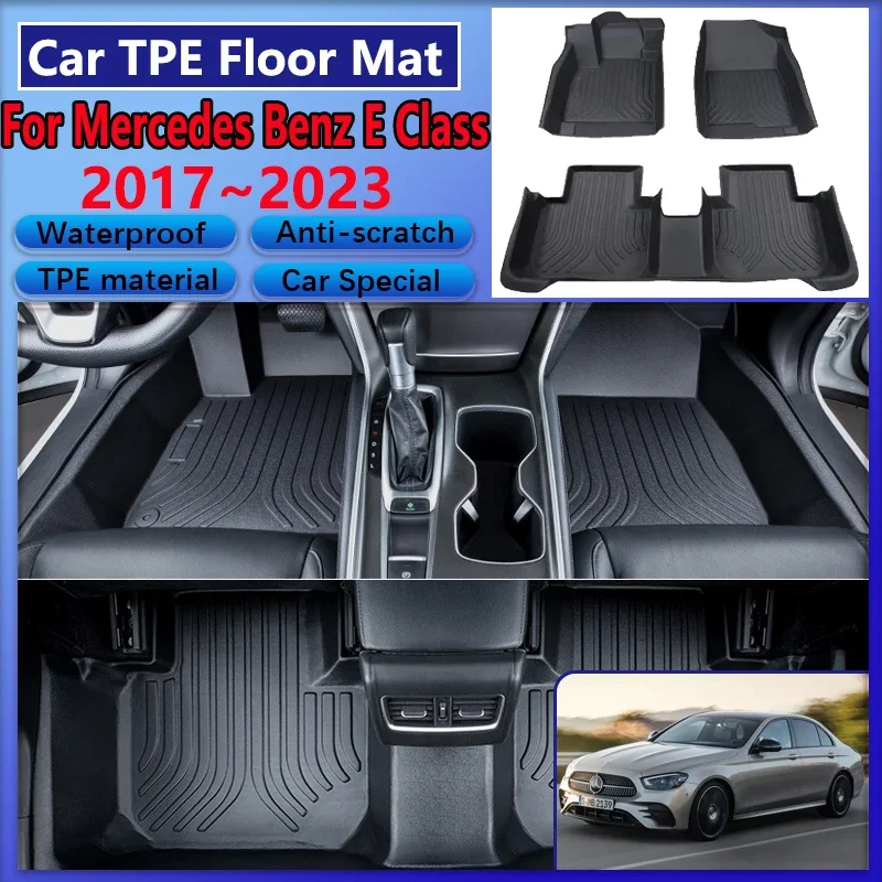 

For Mercedes Benz E Class W213 SWB 2017~2023 Car TPE Floor Mat Dirt-resistant Mud Carpet LHD Foot Pad Leather Cushion Accesories