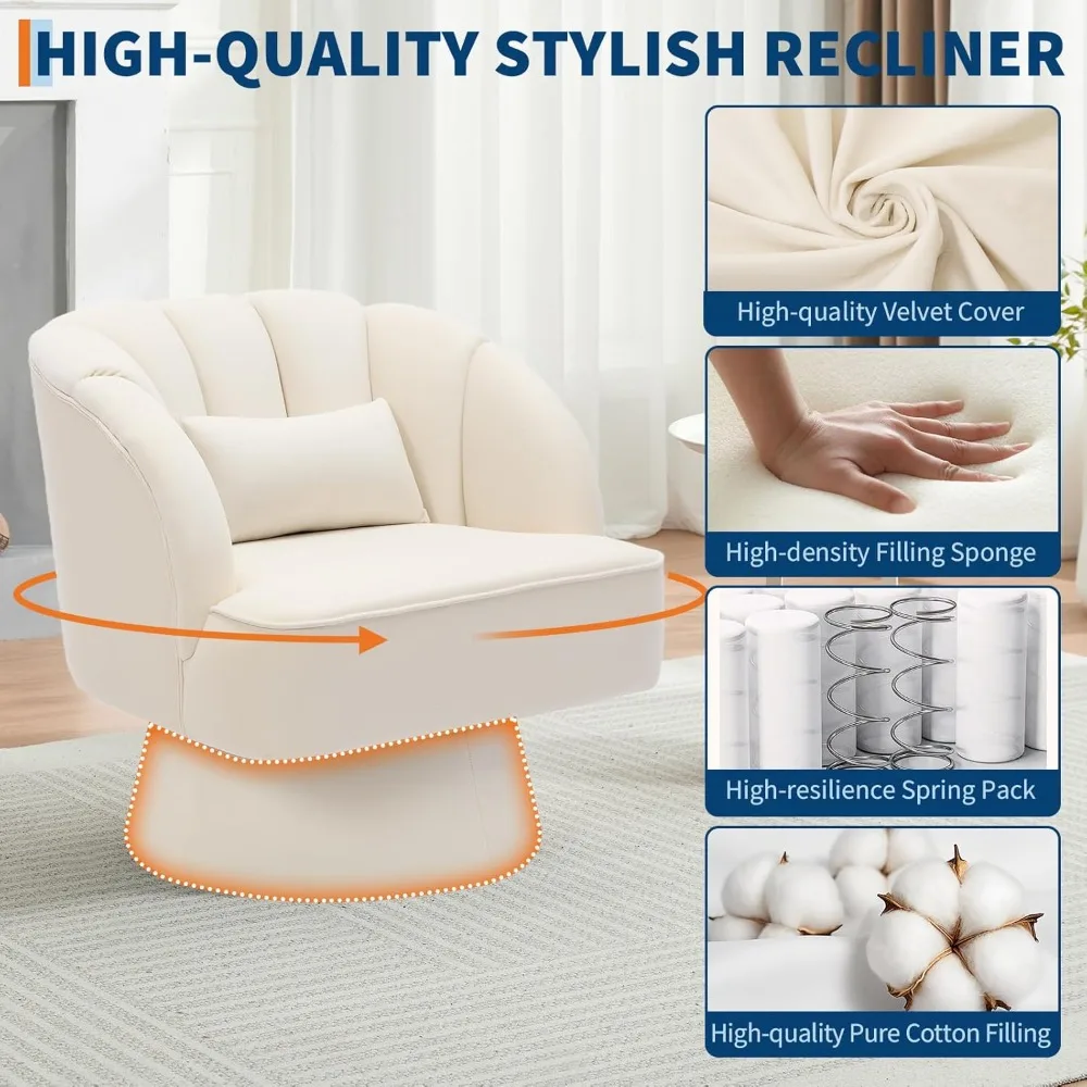 Modern Swivel Velvet Accent Chair, 360 Degree Round Lounge Armchair with Plush Padding for Living Room, Bedroom, Beige