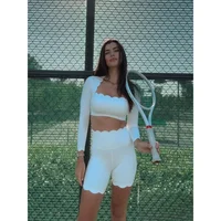 FUBEIKE Breathable Skin-Friendly Fitness Two-Piece Set Square Collar Tight Yoga Suit High-Waist Lace Shorts With Chest Pad 4