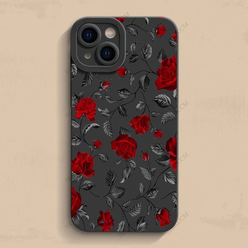 Elegant Retro Rose Shockproof Matte Silicone Phone Case - Soft and Stylish Cover