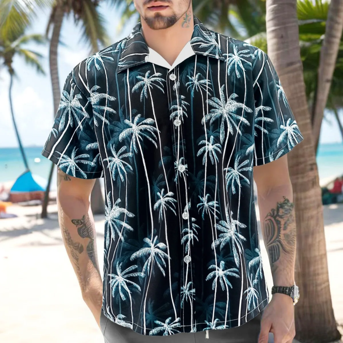 New Summer Clothes Hawaiian Flower Shirt Men's Coconut Tree Print Beach Resort Shirt for Men Free Shipping Items