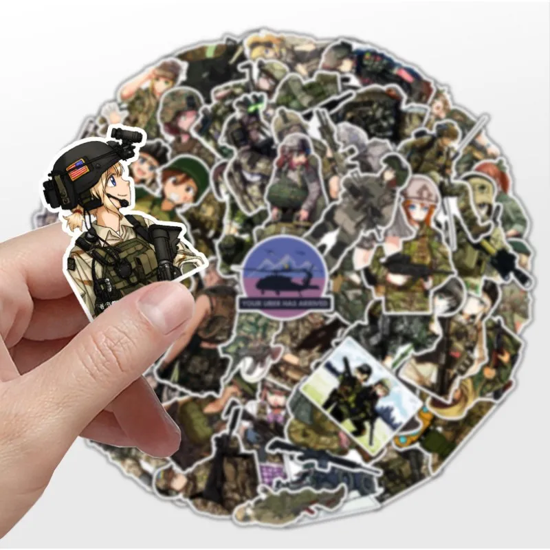 

50Pcs Cute Cartoon Female Soldier Graffiti Stickers Car Motorcycle Kettle Decoration Sticker Notebook Hand Account Accessories