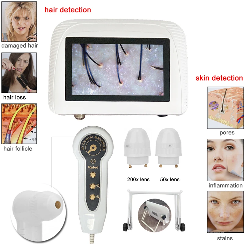 50X/200X Hair Follicle Scalp Skin Analyzer LCD Digital Dermatoscope Detection Magnifying Microscope Scalp Hair Detector Tester