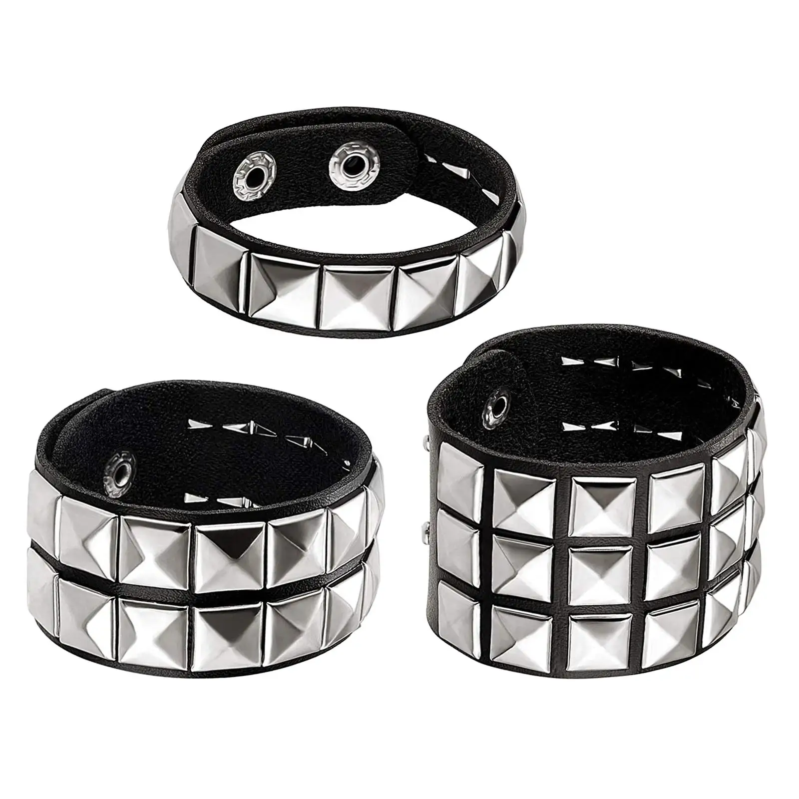 Studded Punk Bracelets 3Pcs bangle bracelet for Men Women Buckle Cuffs Pyramid Wristband Rivet Cuff Bangle Wear Proms Rock Costumes
