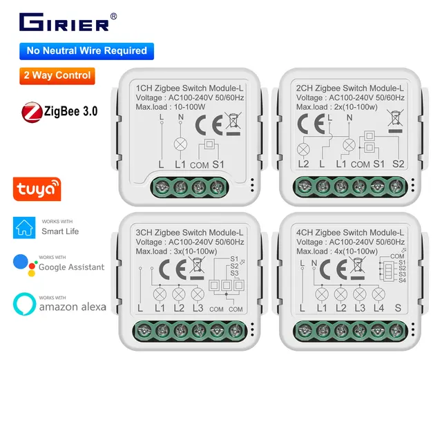 GIRIER Tuya ZigBee 3.0 Smart Switch Module No Neutral Wire Required Smart Home DIY Light Breaker Works with Alexa Google Home 1
