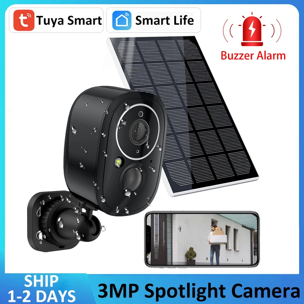 

Tuya Smart Solar WiFi Camera 3MP 5200mAh Battery Home Surveillance Cameras Color Night Vision Outdoor Waterproof Security Camera