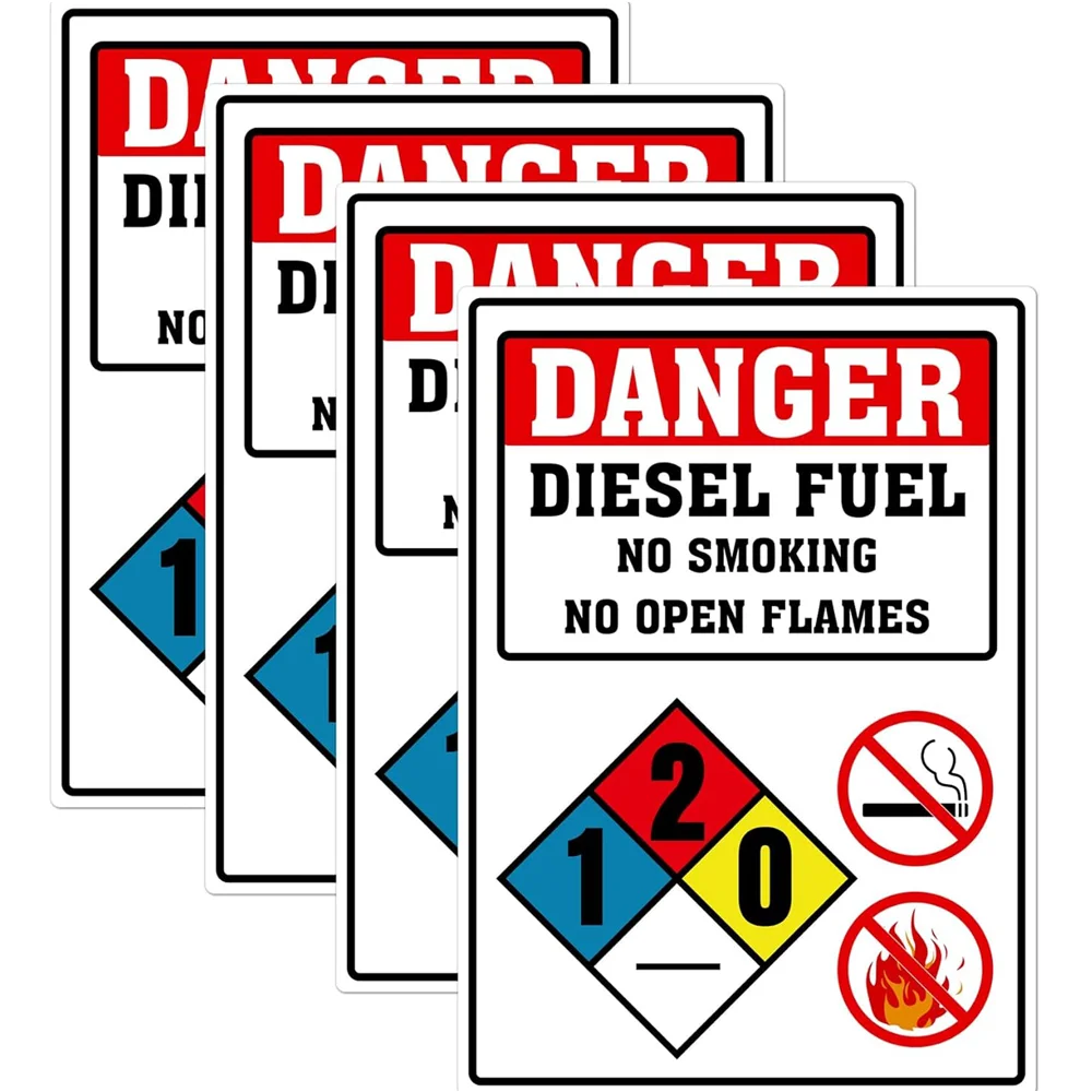 

4Pcs Danger Diesel Fuel Stickers No Smoking No Open Flames Sticker 7*10 Inches Adhesive Vinyl Safety Sign Black Yollow Blue