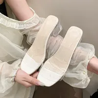 Escarpins d'été pour femmes, sandales en gelée de PVC, pantoufles à talons hauts, bout ouvert, pantoufles en Perspex Transparent, chaussures à talons 4