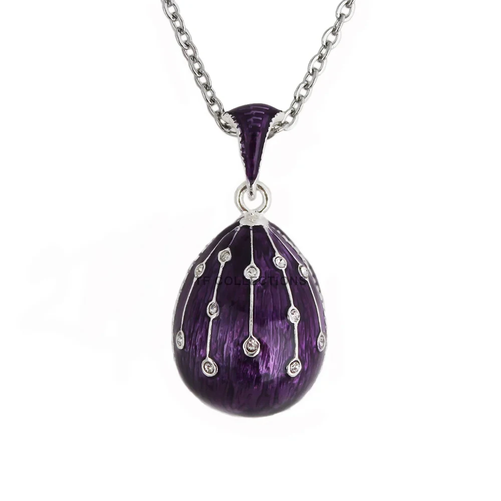 YAFFIL Lucky Meteor Easter Egg Pendant Necklace Enamel handmade Charm rhinestone Gift for Wife, Family 4