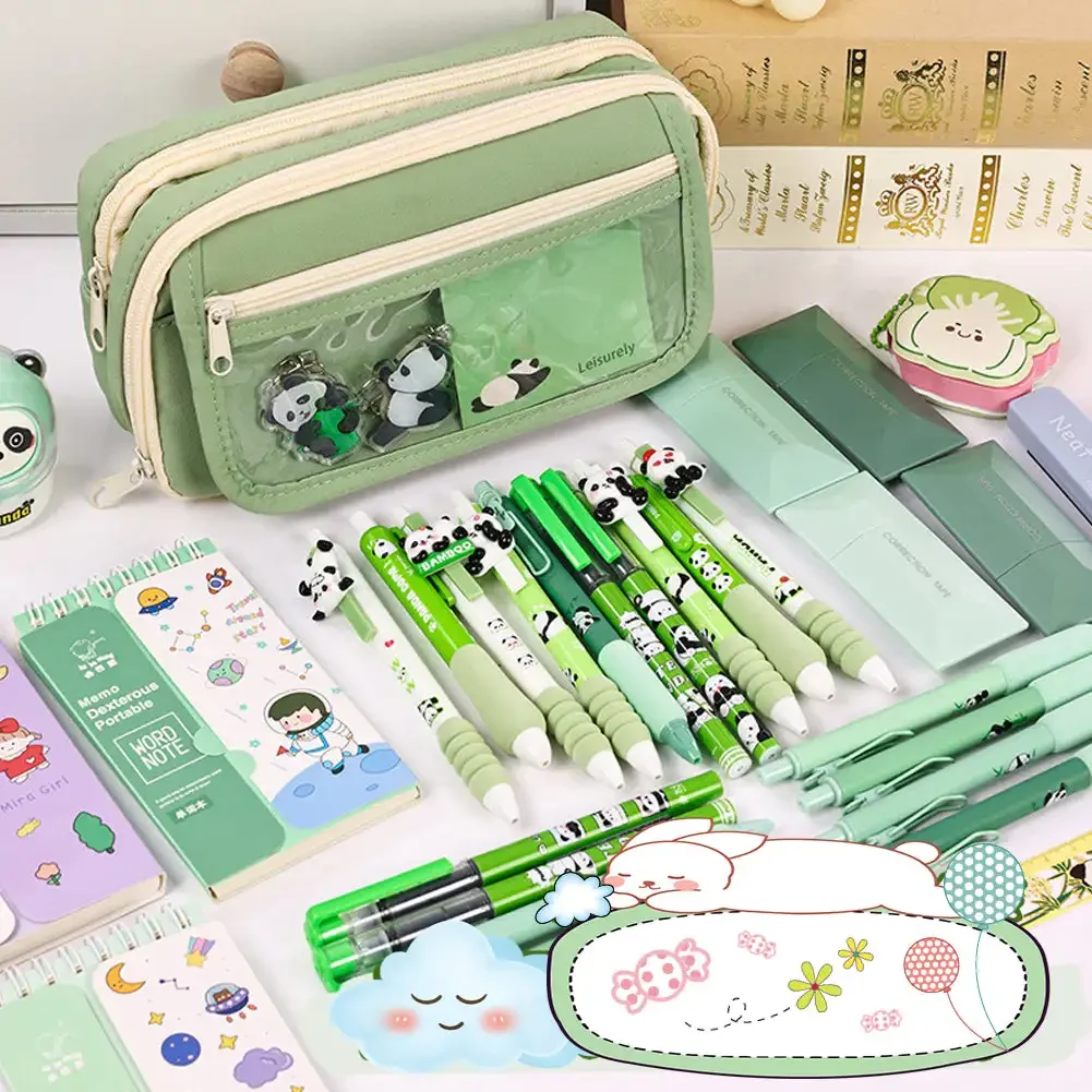 Kawaii 투명 연필 케이스 여자를위한 대용량 방수 펜 상자 화장품 가방 편지지 사무실 학교 용품