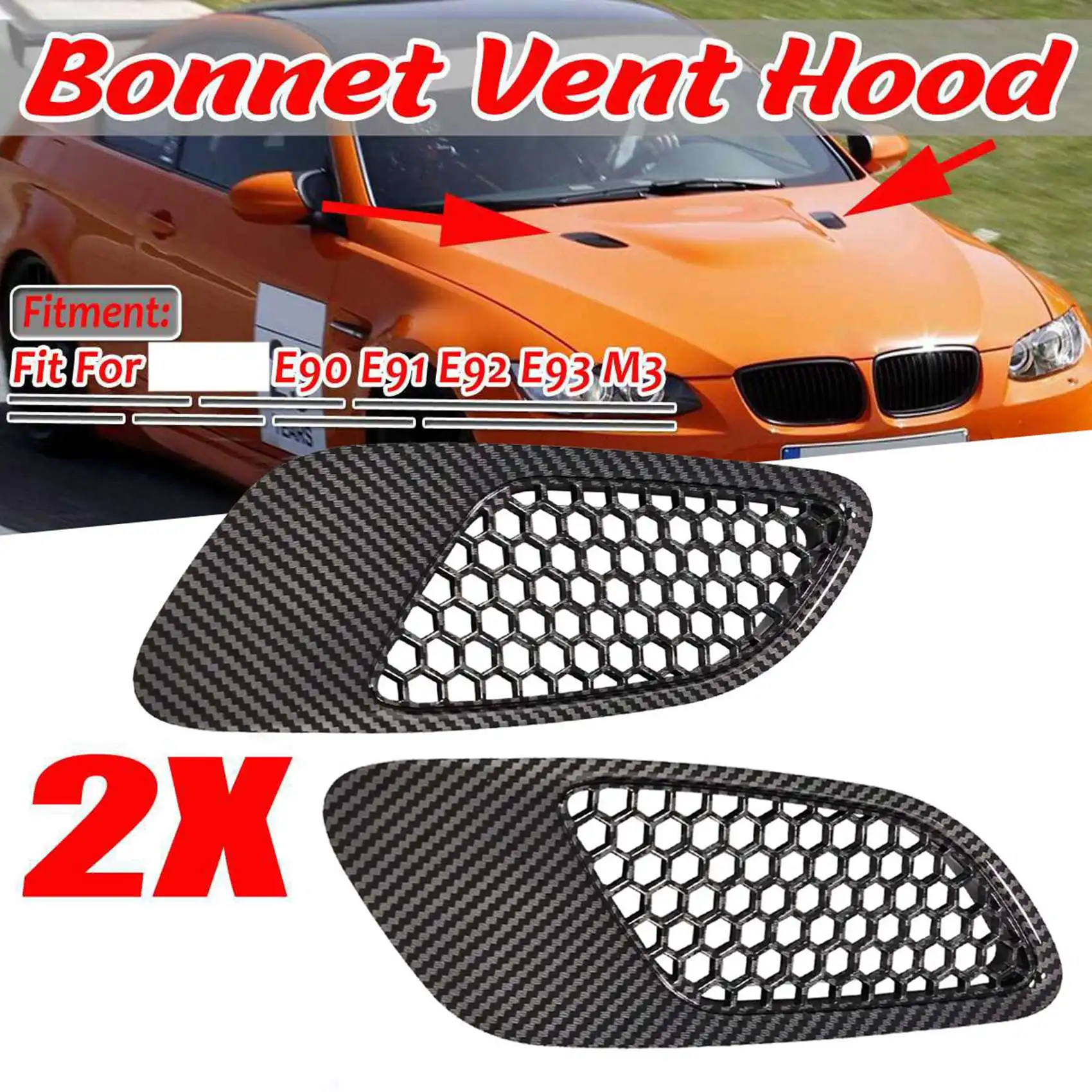2pcs Engine Hood Vent Louvers Air Scoop Vent Cover Forbmw E90