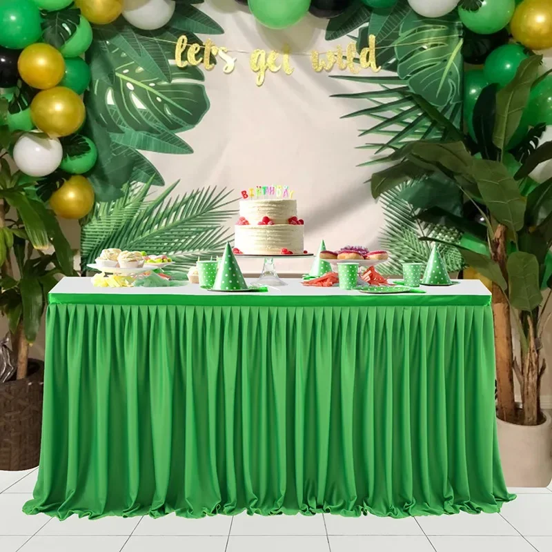 6FT/9FT Polyester Pleated Table Skirt,Green/Pink Ruffle Dining Tablecloth For Wedding Banquet Birthday Party Table Decorations