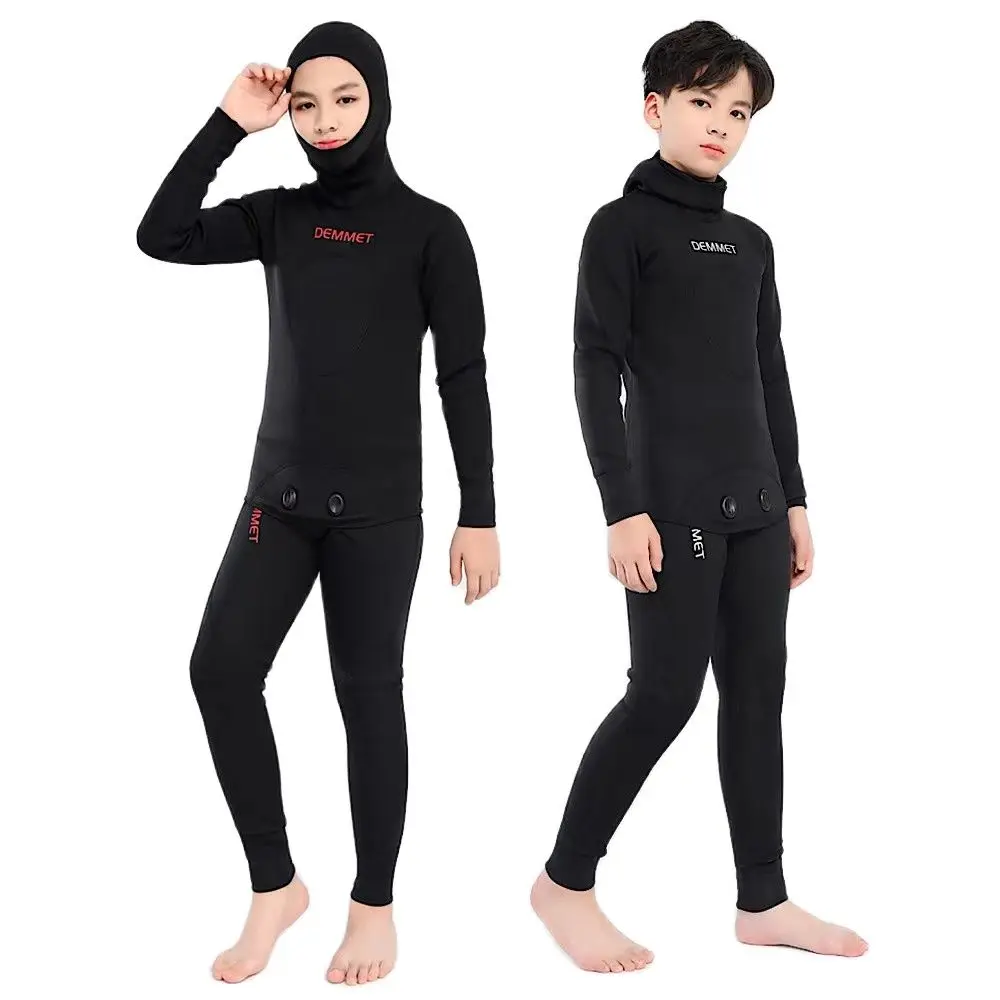 2 Pieces Neoprene WetSuits 2.5mm Long Sleeve Fission Hooded Toddlers/Youth Thermal Swimsuits Kids Boys Girls Children Wetsuit