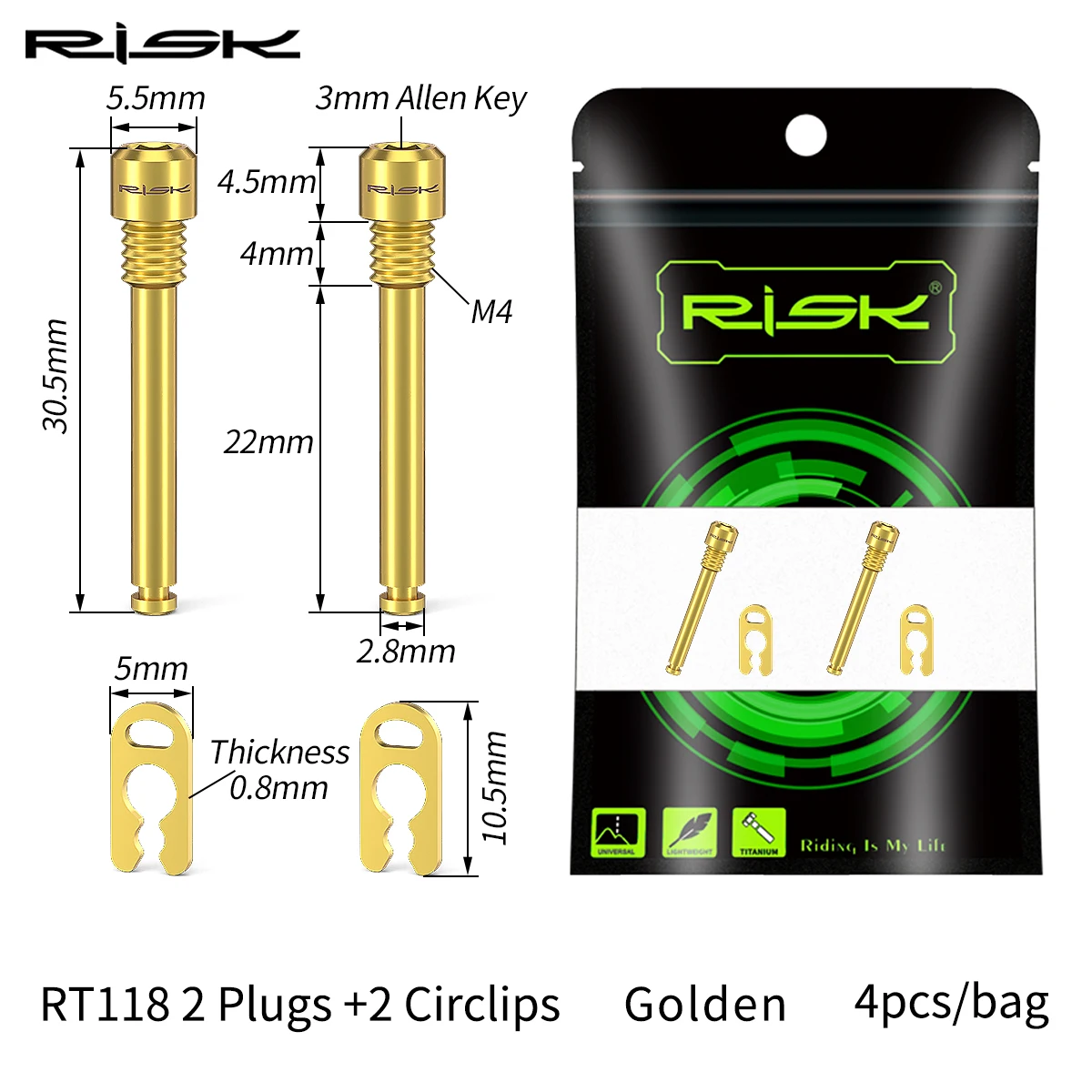 RISIKO 2 stücke Fahrrad Hydraulische Scheibenbremse Bolzen Für Shimano Pad MTB Fahrrad M4x26,5 Titan Legierung Stecker Gewinde hydraulische Pad Futter – Detail 8
