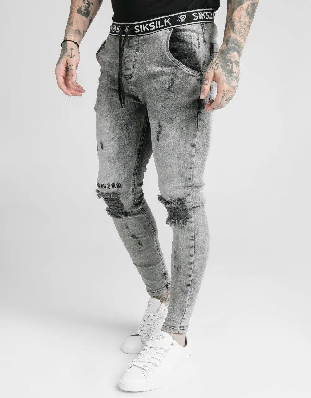 SikSilk Elasticed ג 'ינס שחור גברים ג 