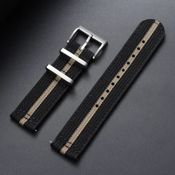 Army Green Ribbed Nylon Quick Release Watch Band - Woven Canvas Fabric Strap for Men's Military Sports Bracelet (BLACK KHAKI)