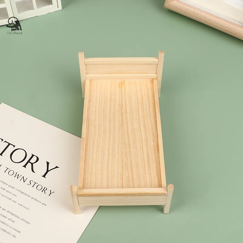 Миниатюрная модель деревянной кровати ollHouse, аксессуары «сделай сам», сцена, мебель, украшение для спальни, игрушки, 1 шт.