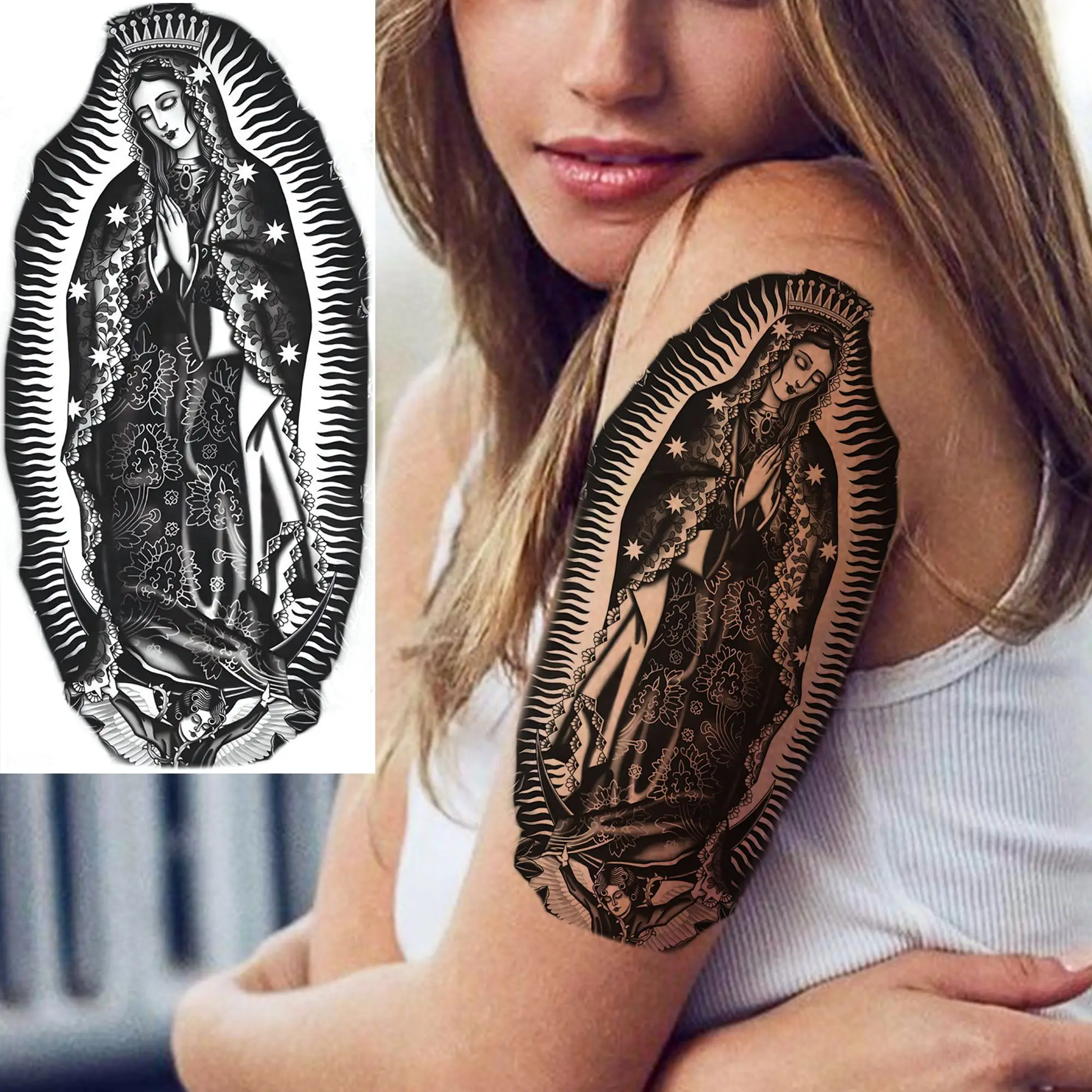 1 Sheet Waterproof Chicano Guadalupe Virgin Mary Temporary Tattoos Mexico Holy  Mother Tatoos Realistic Fake Tattoo Body Stickers - AliExpress 66, image size:1999x1999
