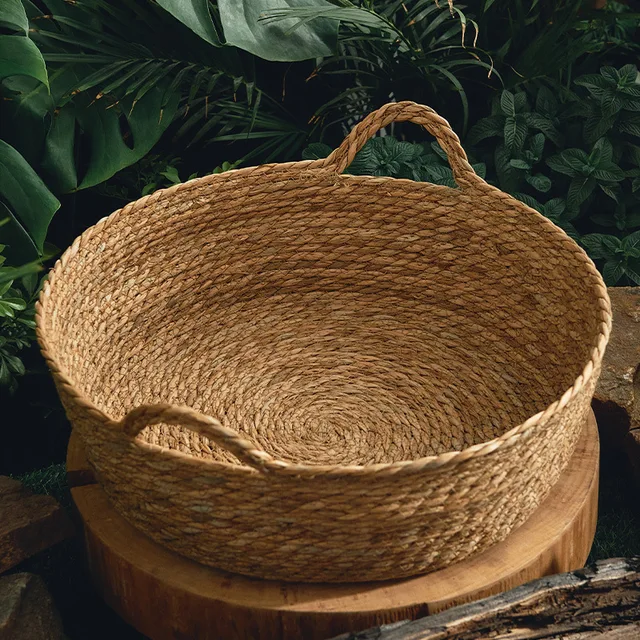 OUZEY Rattan Weaving Basket For Cat Comfortable Sleeping Pet Dog Bed Summer Cool Weave Cat House Donut Round Kitten Puppy Bed 5