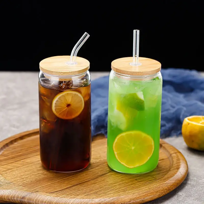 Drinking Utensil Coffee Glass Cup With Straws Wine Milk Beer Cola Juice Cold Drinkware 400/500ml Handmade Can