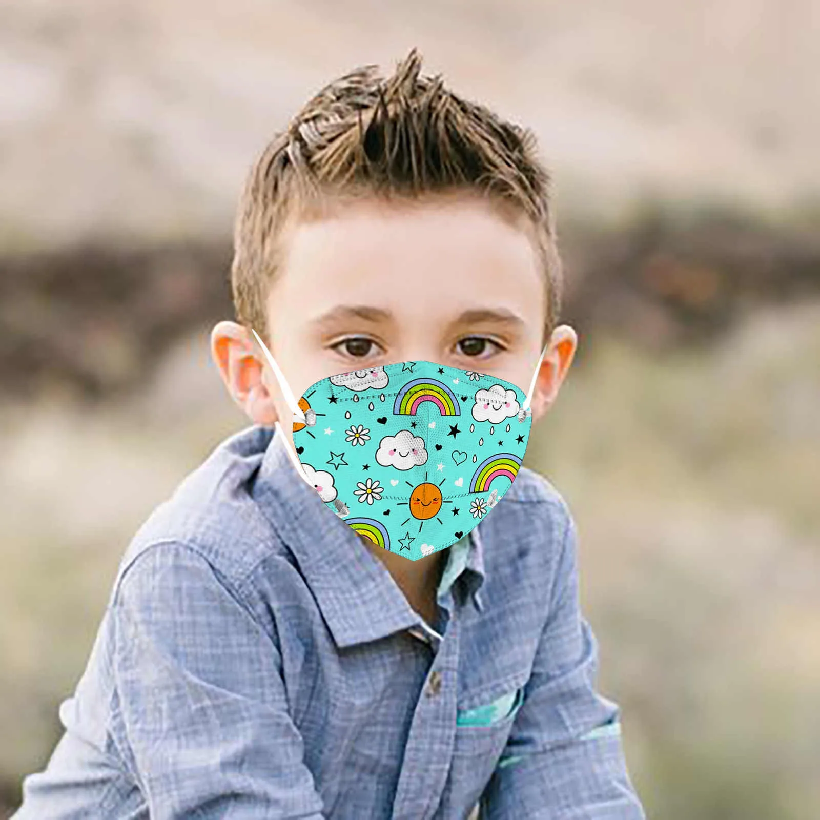 5pcs N-95 Children'S Rainbow Printed Outdoor Prevention Fish Mask Face  Cubre Bocas Desechables Disposable Mouths Covers 6