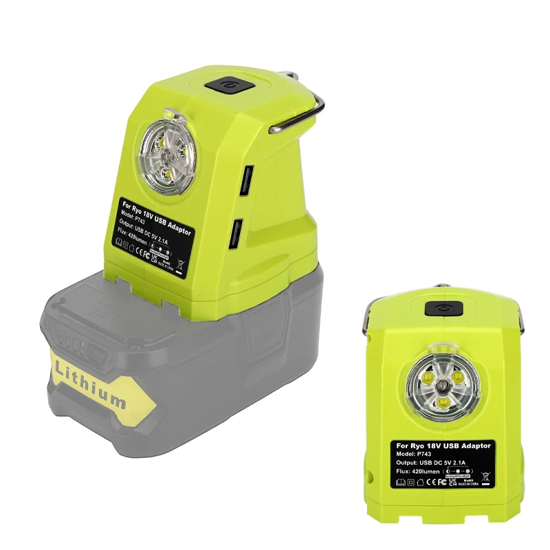 RYOBI 14.4V-18V 리튬 이온 배터리용 LED 작업등, Ryobi 휴대용 스포트라이트 전동 공구 부품, 듀얼 USB 컨버터 어댑터, 9W