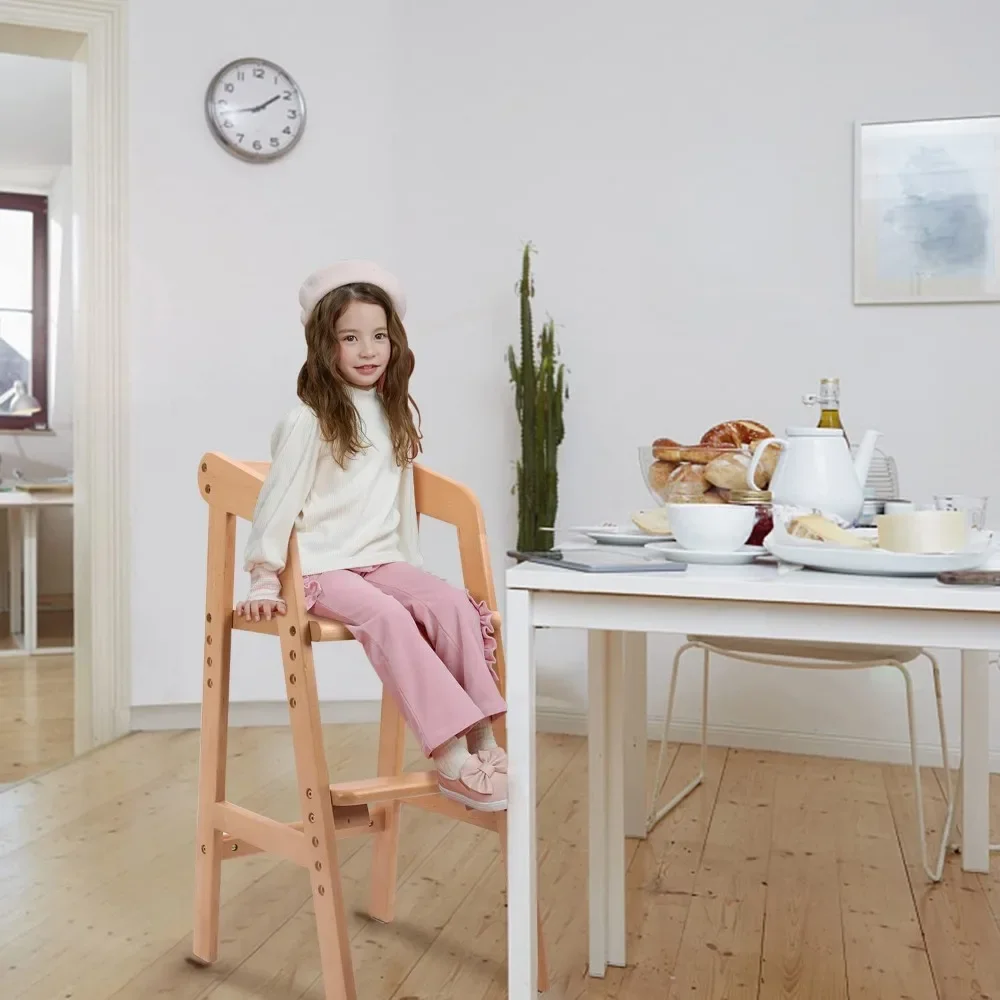 YOLEO High Chair Wooden for Toddlers Junior Childs, Sturdy Durable Dining Feeding Chair with Steps Grows with Child, Max 60kg