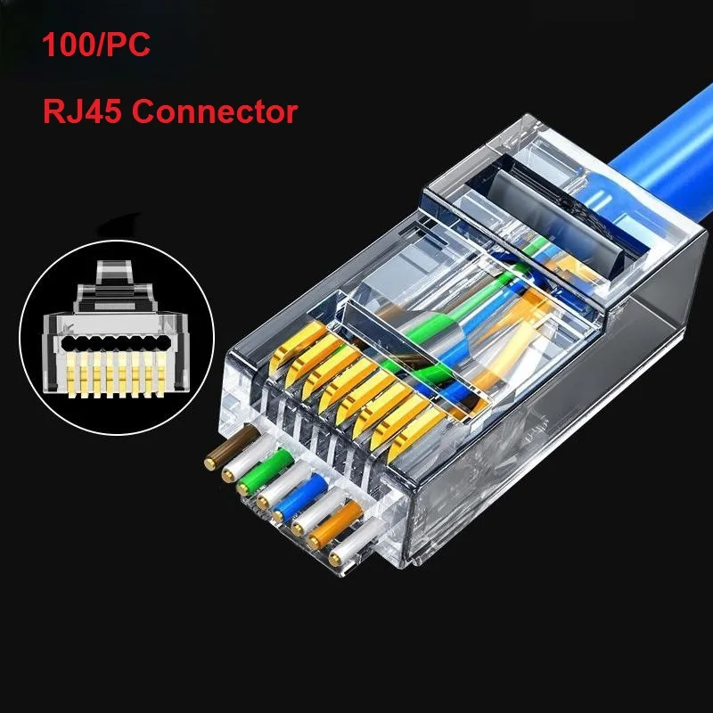 

100pcs/lot RJ45 Connector Ethernet Cables Module Plug Network Connector for UTP Cat5 Cat5e Network Cable Crystal Heads 8P8C 8pin