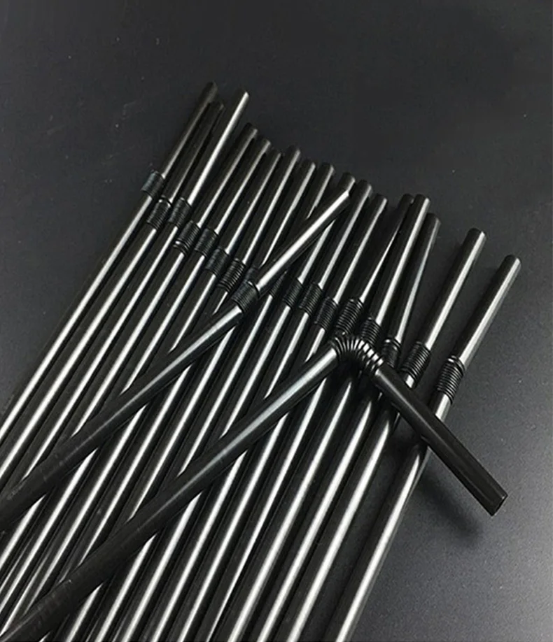 Description Picture 3 of itemBlack Disposable Straws Flexible Drinking Straws Plastic Curved Bendable Drink Tube Reusable Straw Wedding bar Party Accessories