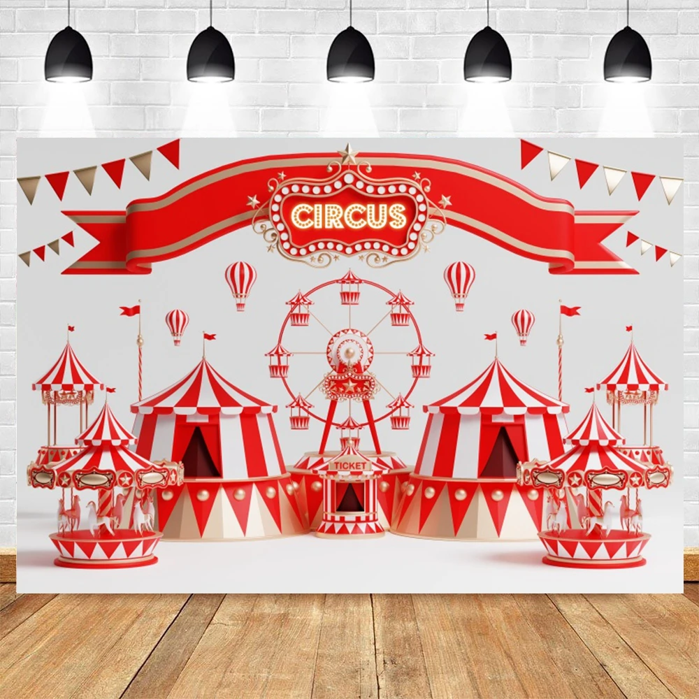 Circus Theme Photography Backdrop Carnival Carousel Red Tent Balloon Baby Shower Kids Birthday Party Decor Photo Background Prop